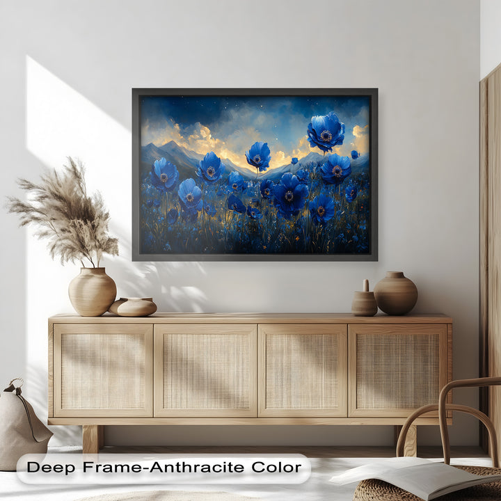 Blue Poppies Beneath a Twilight Sky - Flower Oil Painting