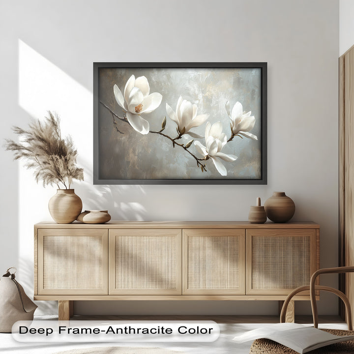 Magnolia Serenity – Cream Blossom Branch Flower Oil Painting
