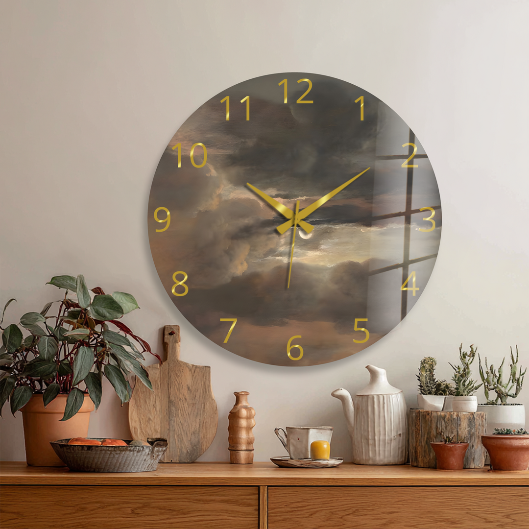 Storm Clouds Glass Wall Clock – Moody Sky Wall Decor