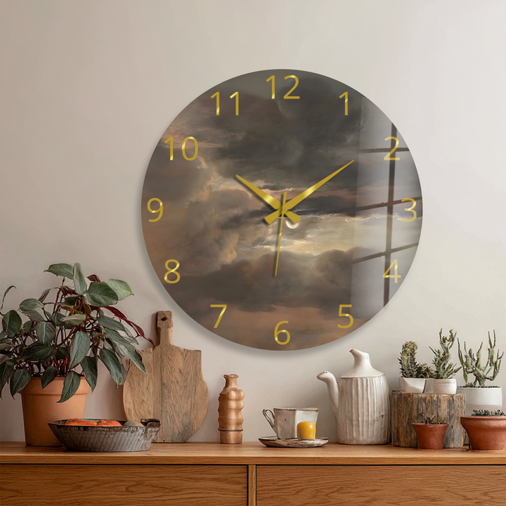 Storm Clouds Glass Wall Clock – Moody Sky Wall Decor
