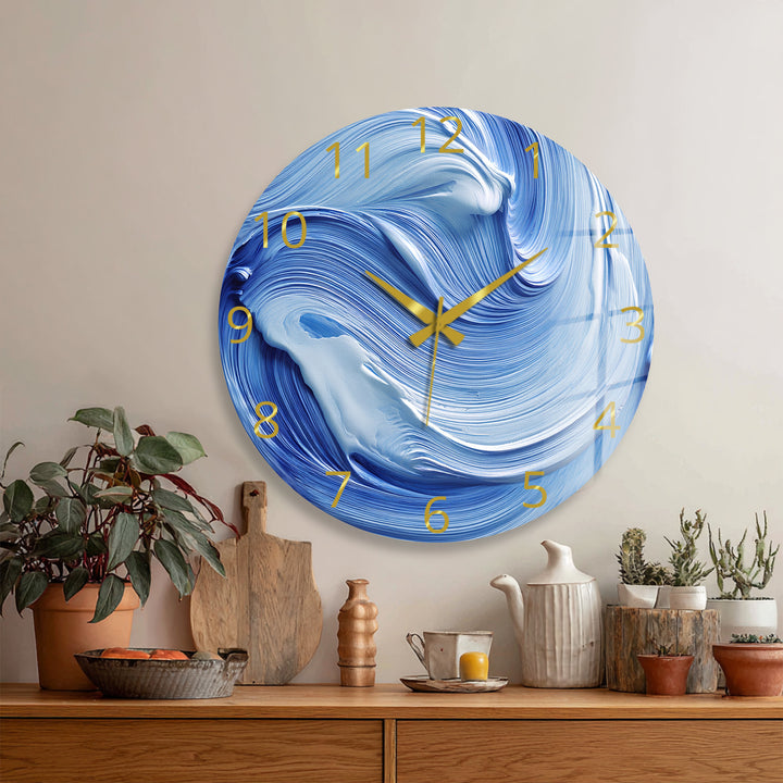 Blue Swirl Glass Wall Clock – Abstract Ölgemälde  Decor