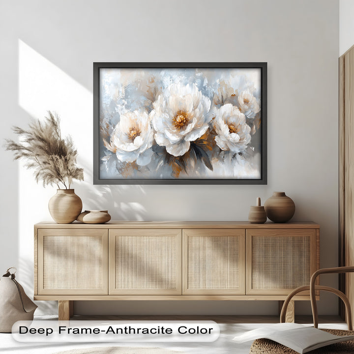 Ivory Garden Symphony – White Peony Bouquet Flower Oil Painting