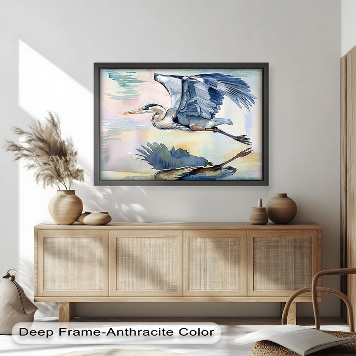 Flying Heron Bird Wall Art – Elegant Nature Oil Painting