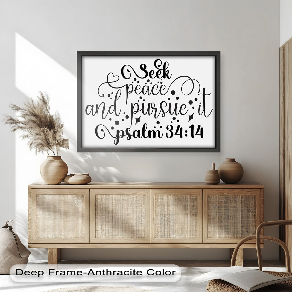 Faith-Based Oil Painting – Hand-Painted Psalm 34:14 Quote for Christian Homes
