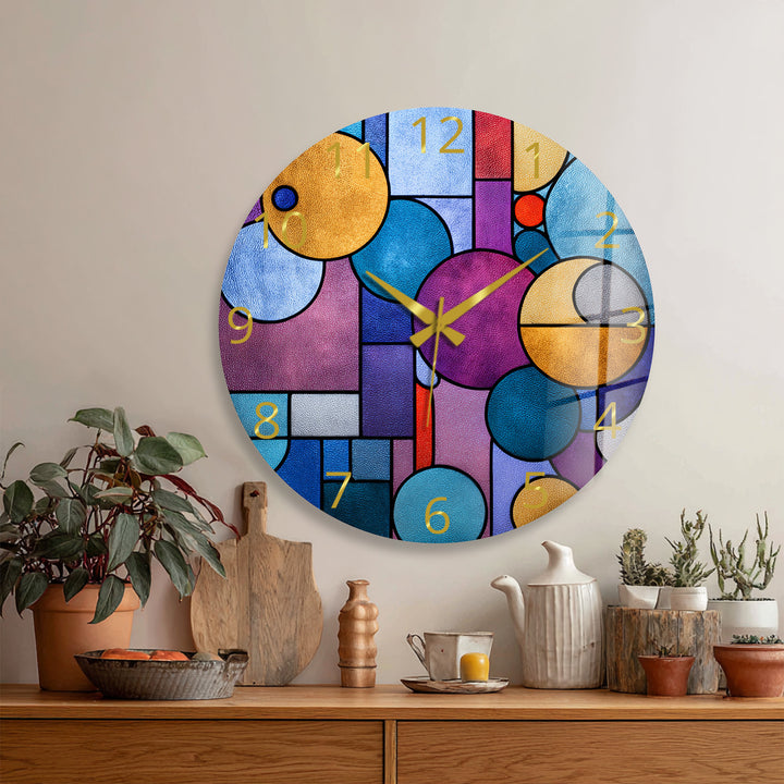 Colorful Geometric Glass Wall Clock – Modern Abstract Circle Art
