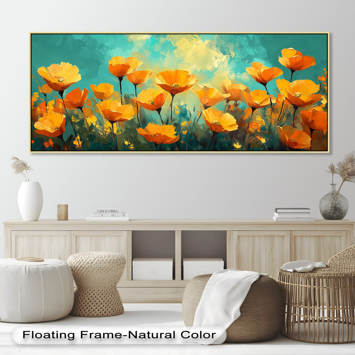 Goldene Mohnblumenfeld Wandkunst – Blumenölgemälde