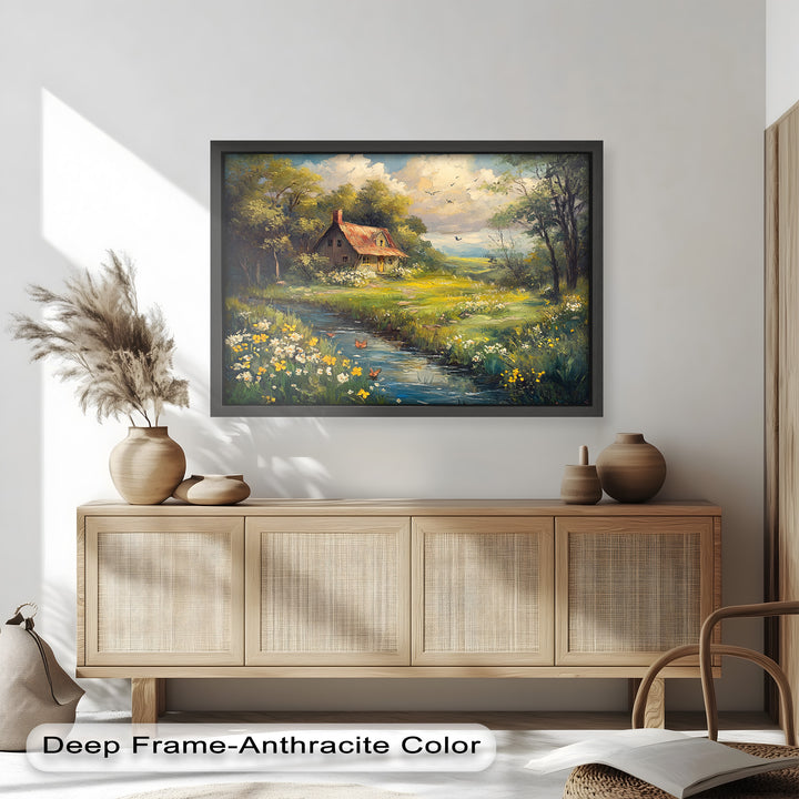 Vintage Frühlingslandschaft – Gerahmtes Ölgemälde