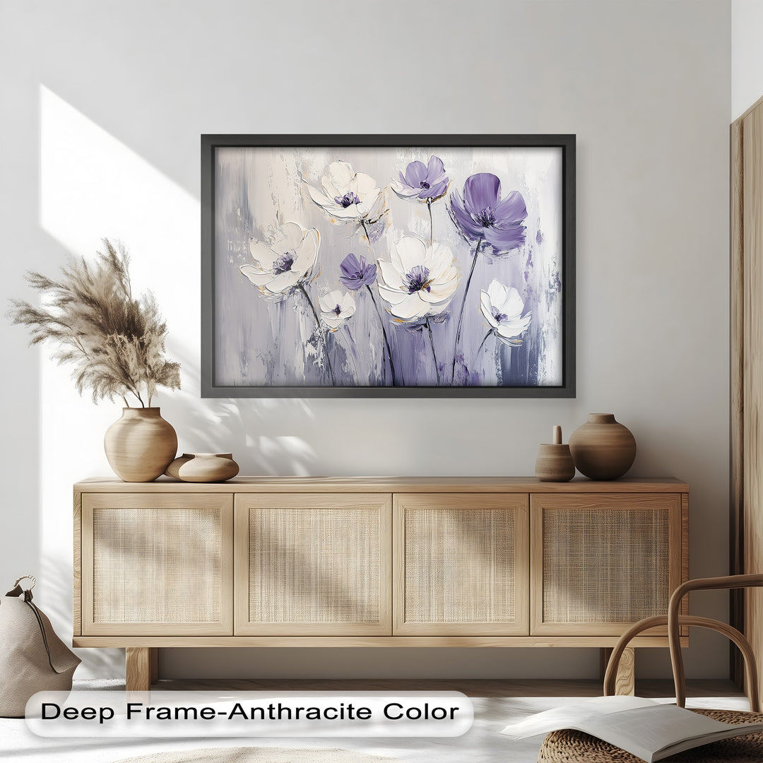 White and Purple Wildflowers in Soft Harmony - Flower Oil Painting