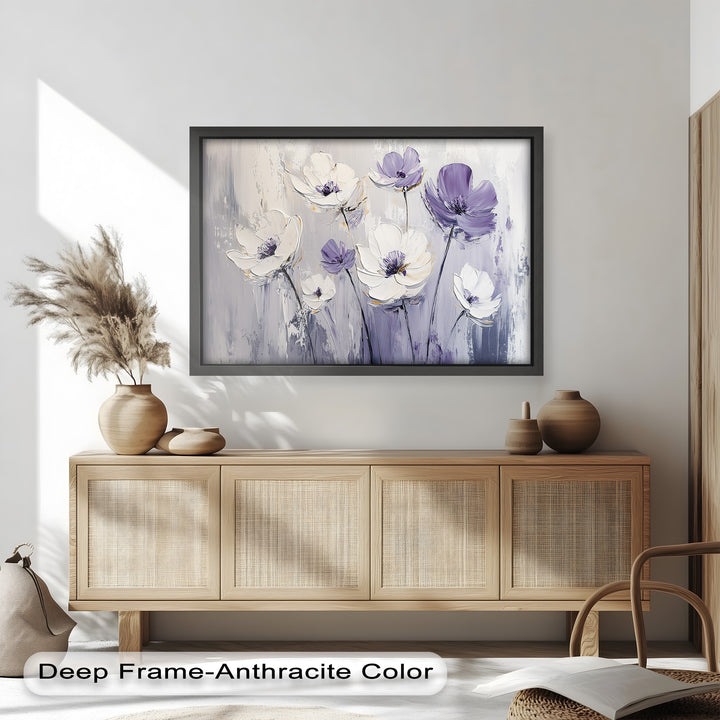 White and Purple Wildflowers in Soft Harmony - Flower Oil Painting