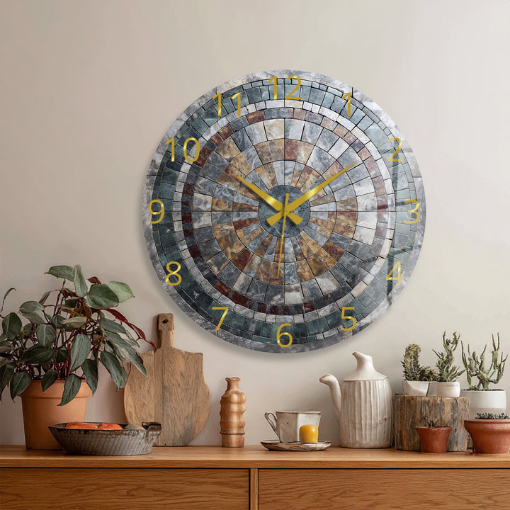 Stone Mosaic Glass Wall Clock – Rustic Geometric Decor