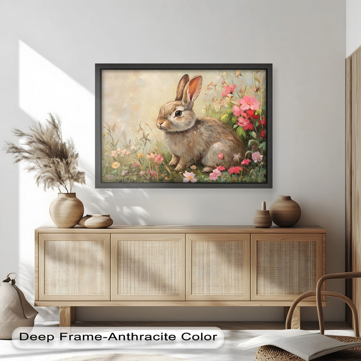 Curious Bunny Among Spring Blossoms – Animal Oil Painting