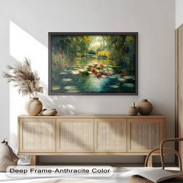 Tranquil Water Lilies in Sunlit Pond – Impressionist Oil Painting
