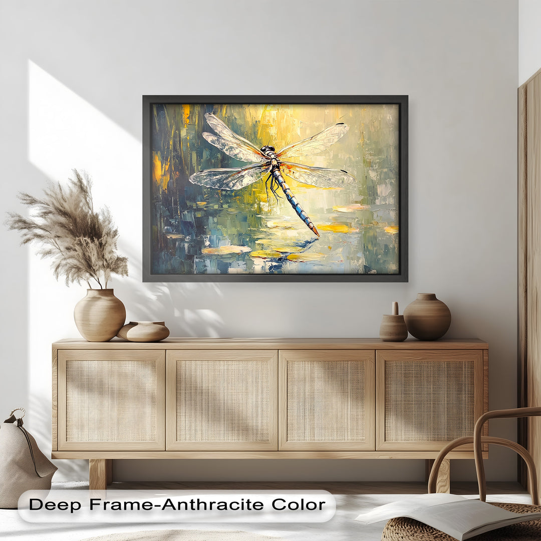 Shimmering Dragonfly Over Lily Pond – Animal Oil Painting