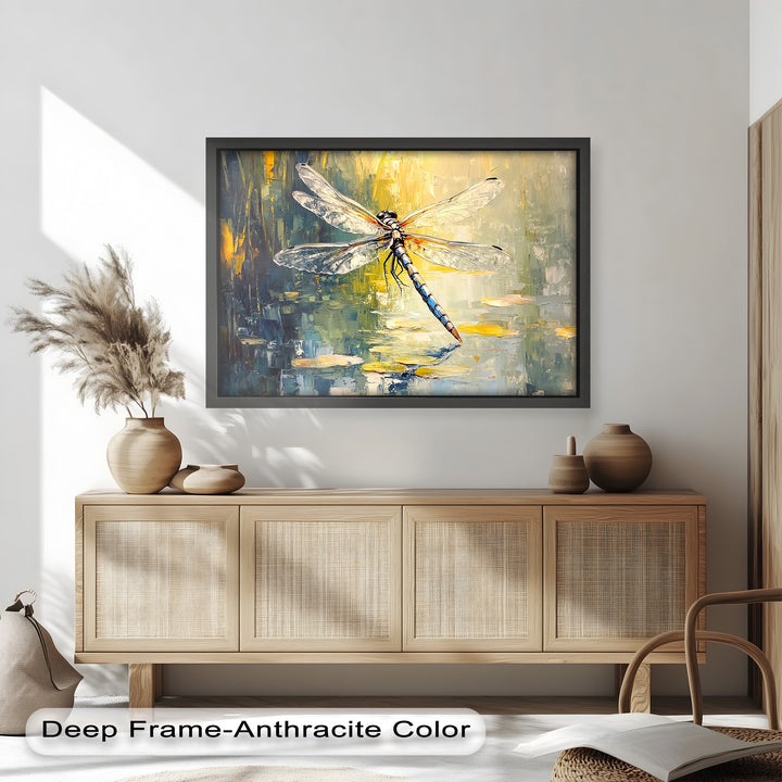 Shimmering Dragonfly Over Lily Pond – Animal Oil Painting