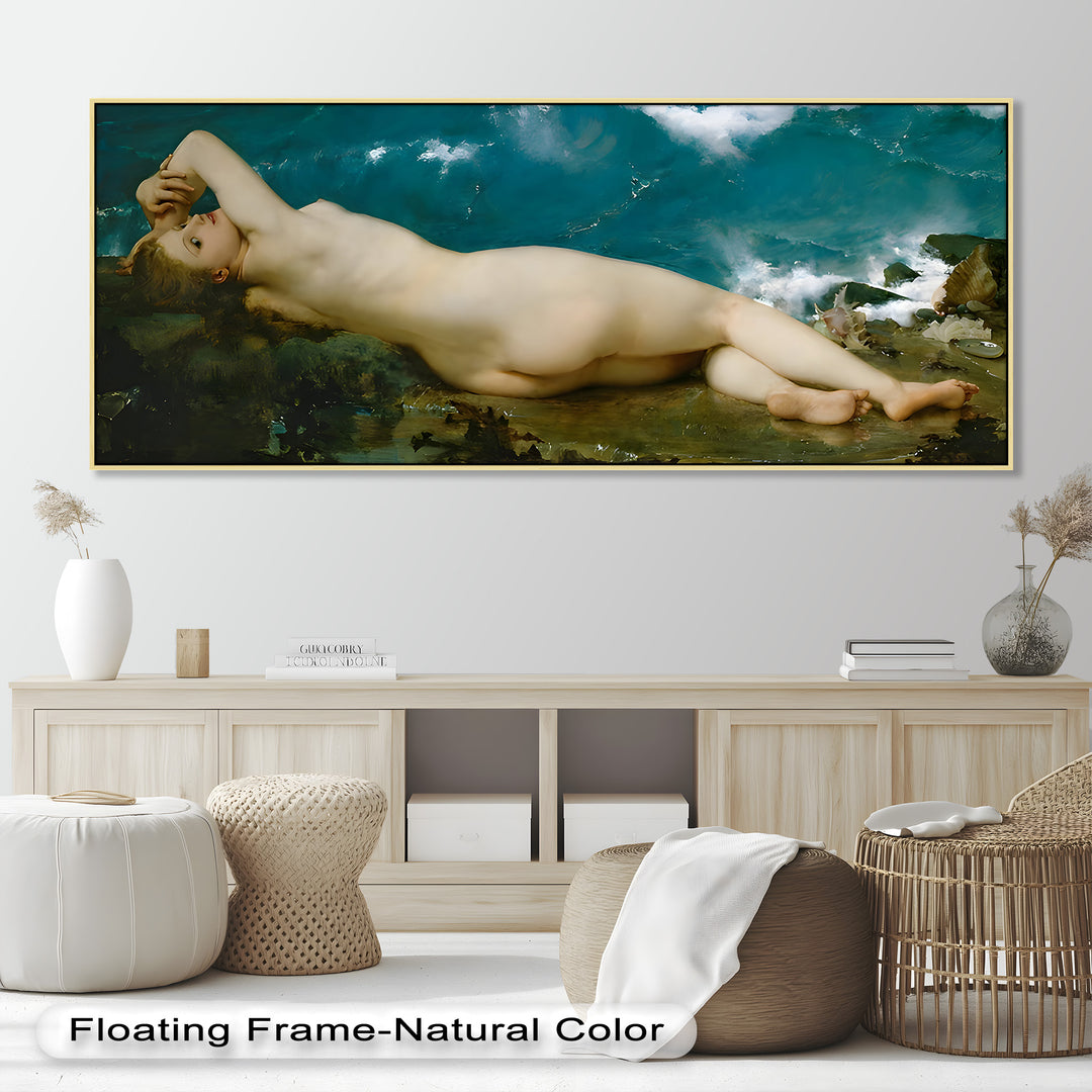 Sirensong Repose – Mythological Nude Beside the Sea Oil Painting