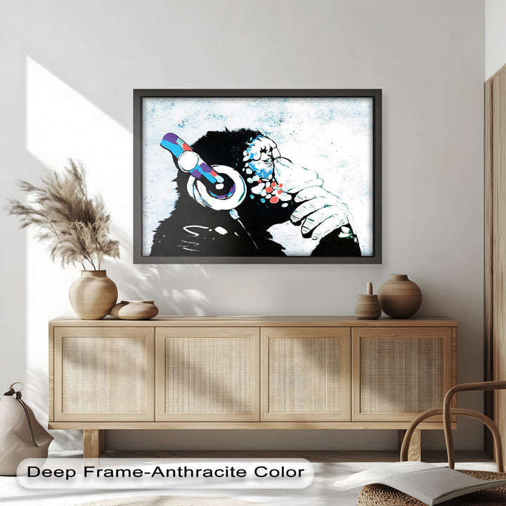 Contemplative Chimp with Headphone – Banksy Oil Painting