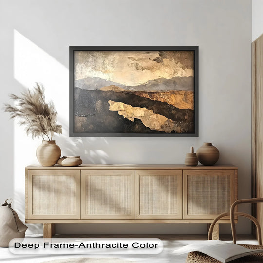 Dominated by earthy browns and grays, the abstract oil painting wall art presents a textured horizon, its layered depth creating a rustic, natural landscape.