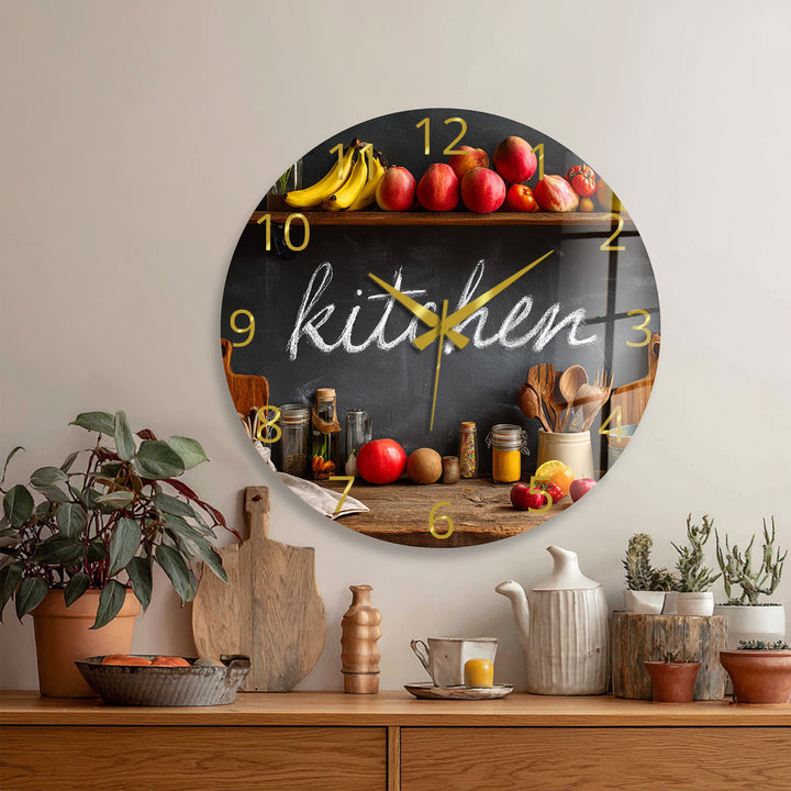 Rustic Kitchen Glass Wall Clock – Farmhouse Chalkboard Decor