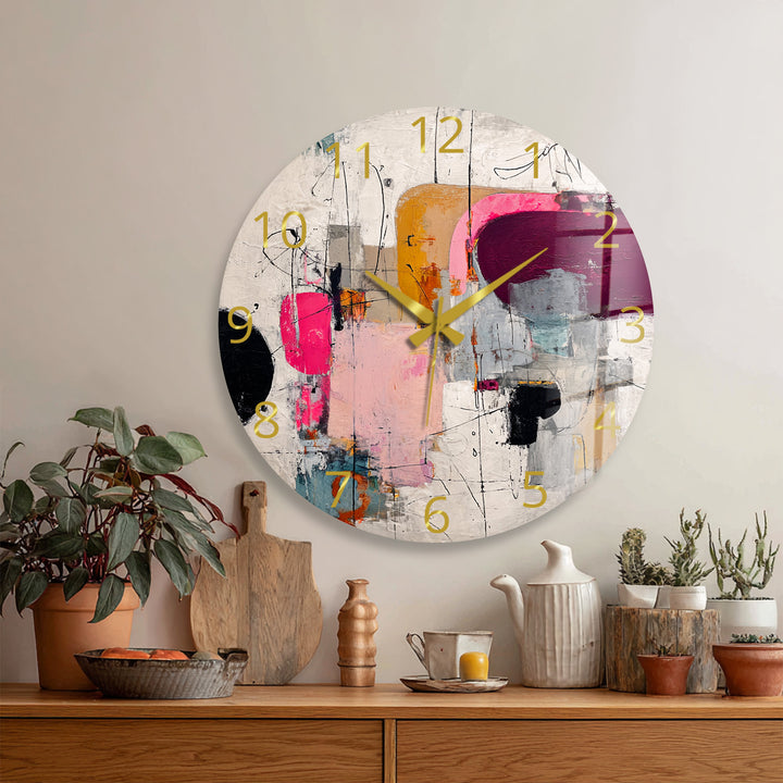 Pink Abstract Glass Wall Clock – Modern Geometric Art