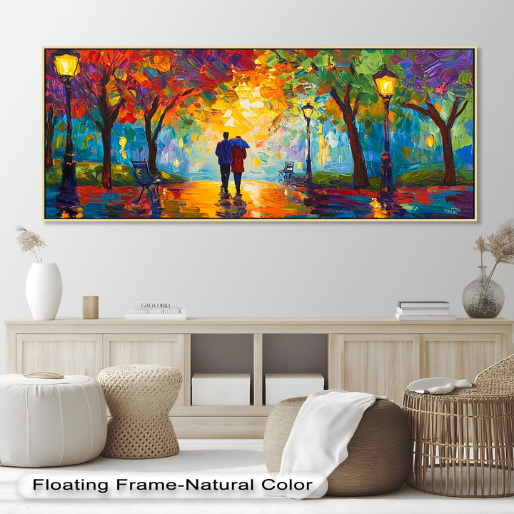 Romantic Couple Under Umbrella - Love Oil Painting