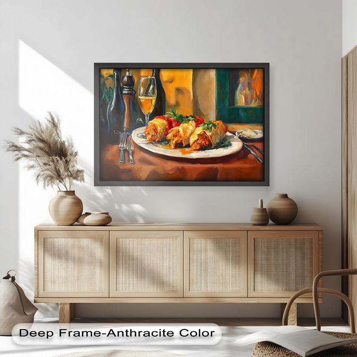 Gefüllte Paprika und Wein – Gourmet-Essszene Food Painting