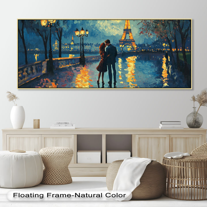 Eiffel Glow – Lovers Embrace by the Seine Love Oil Painting