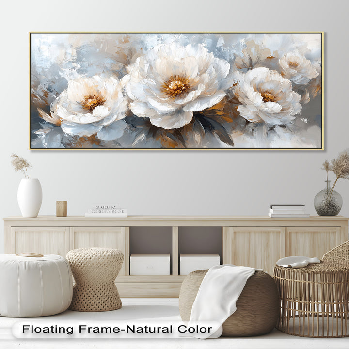 White Petals on Soft Neutral Background - Flower Oil Painting