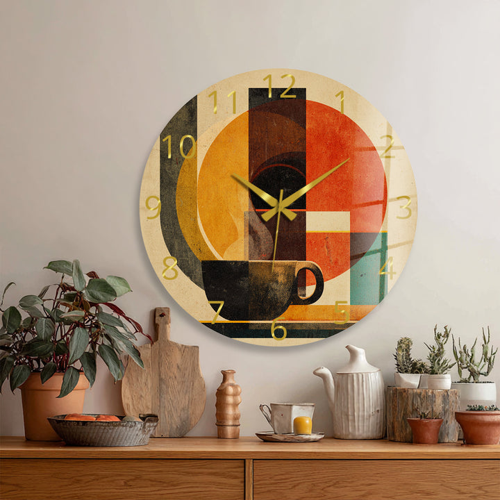 Mid Century Coffee Glass Wall Clock – Retro Geometric Decor