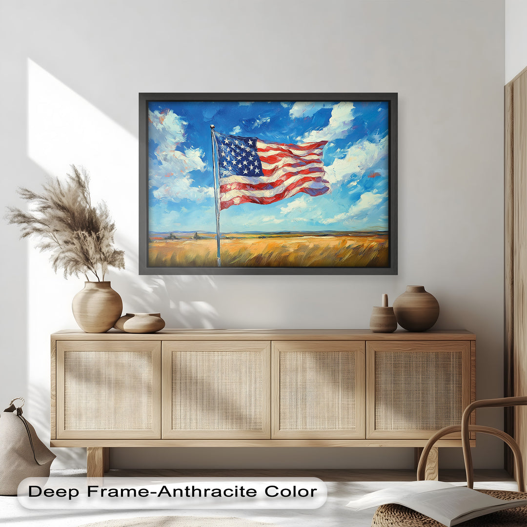 Amerikanische Flagge auf dem Land – Patriotisches Ölgemälde