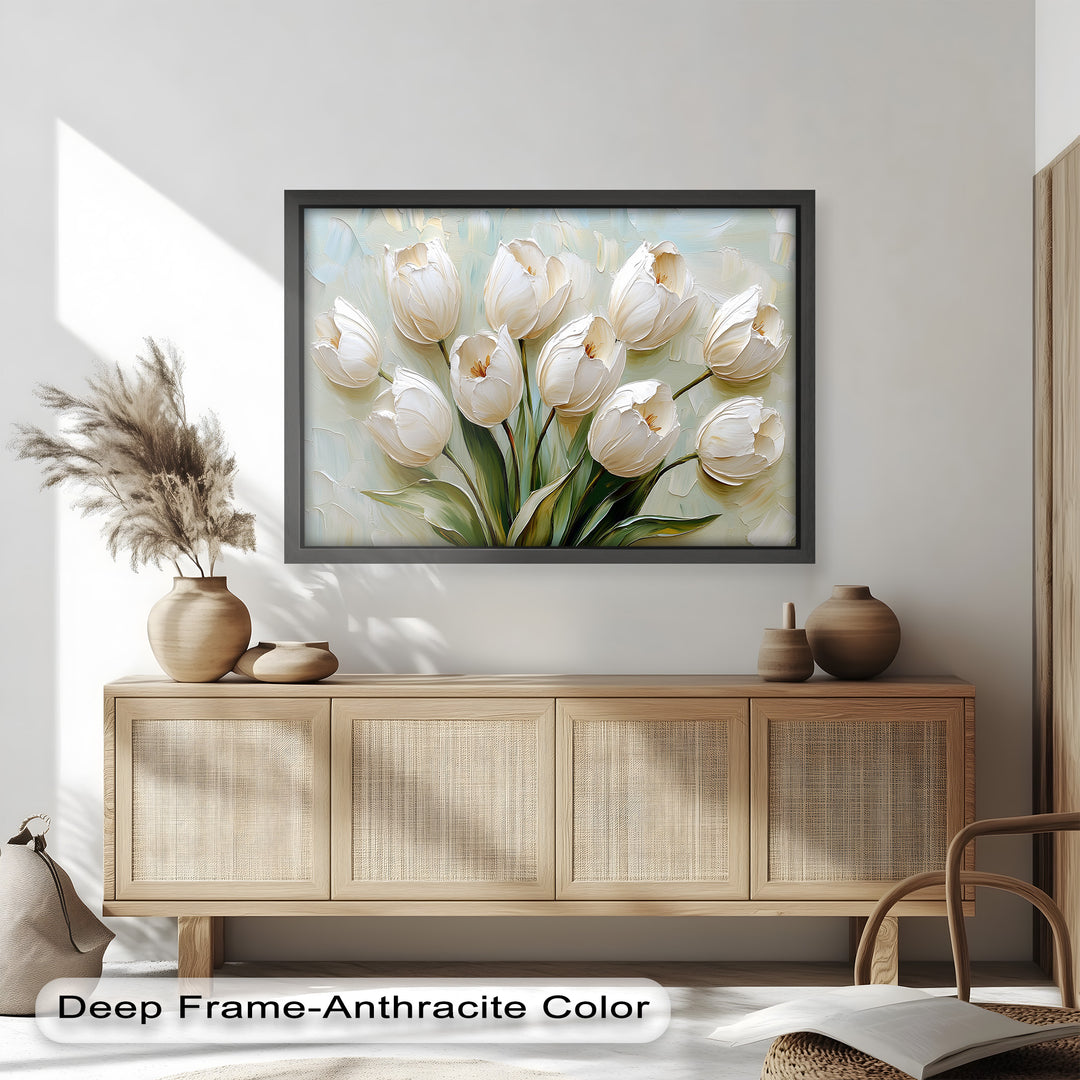 Whispers of Spring – Creamy White Tulip Bouquet Flower Oil Painting