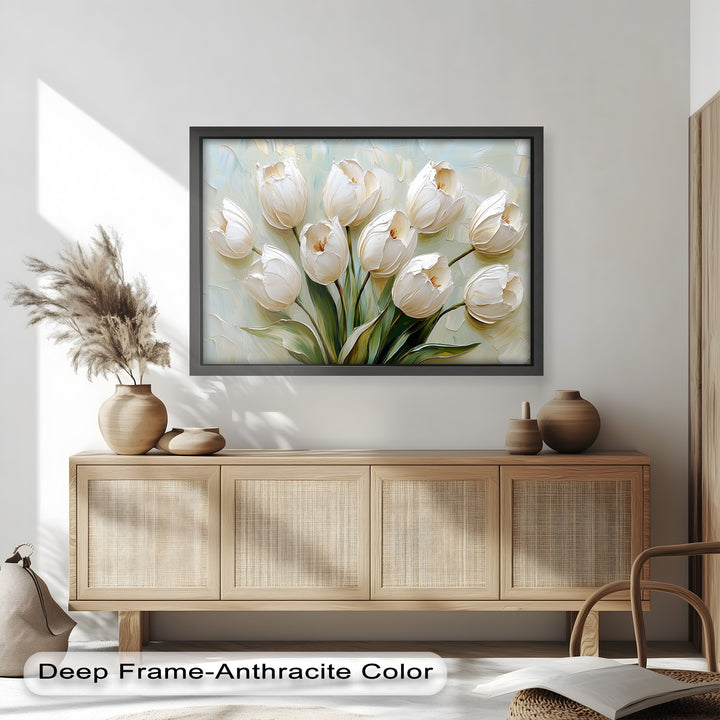 Whispers of Spring – Creamy White Tulip Bouquet Flower Oil Painting