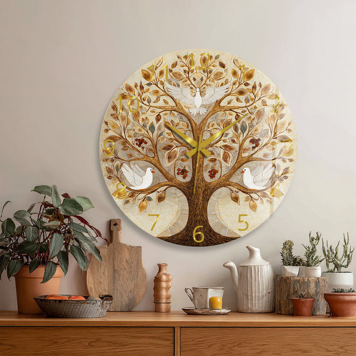 Tree of Life Glass Wall Clock – White Dove Botanical Decor
