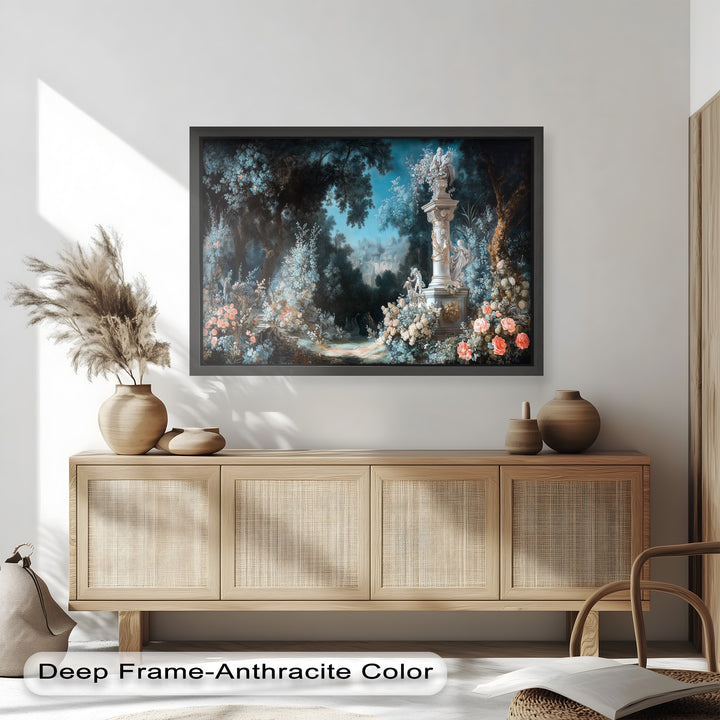 Moonlit Garden with Classical Column – Romantic Rococo Oil Painting