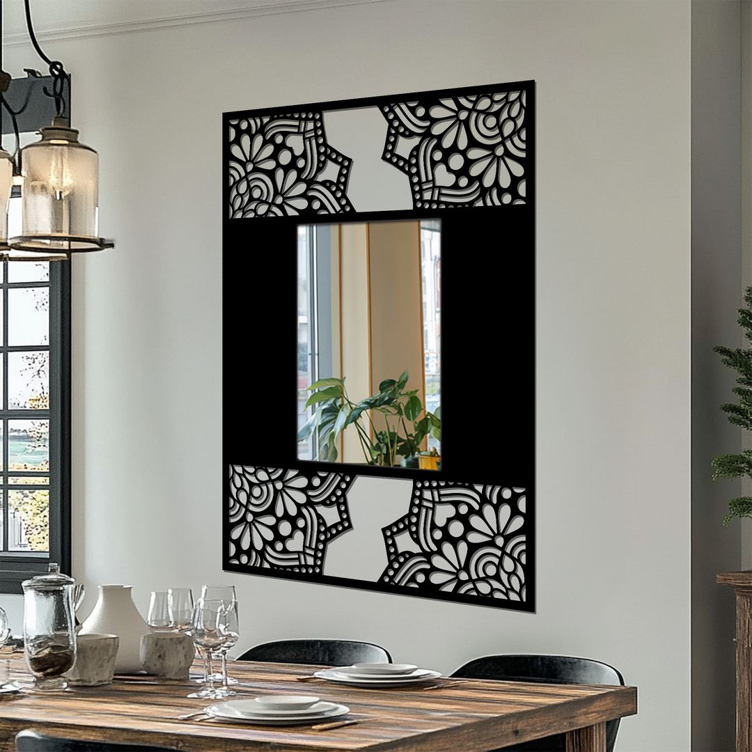 Floral Mandala Frame Metal Floor Mirror – Decorative Pattern Design