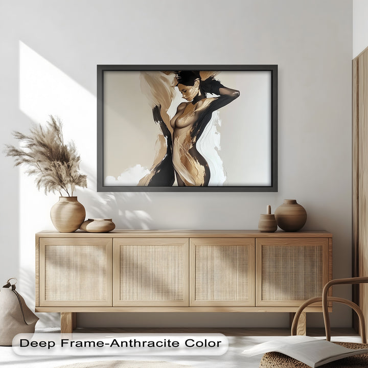 Golden Silence – Abstract Female Figure Oil Painting