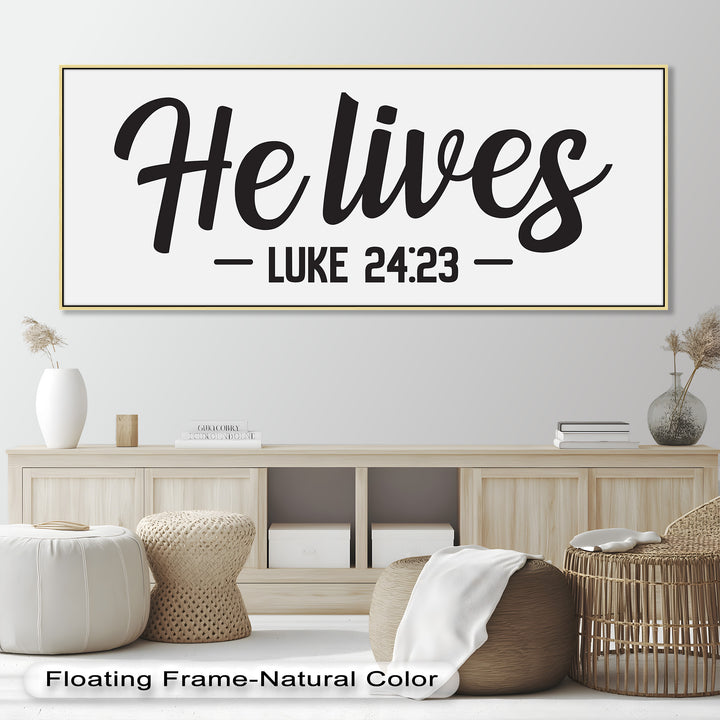 Elegant Religious Typography Painting – “He Lives” Wall Decor