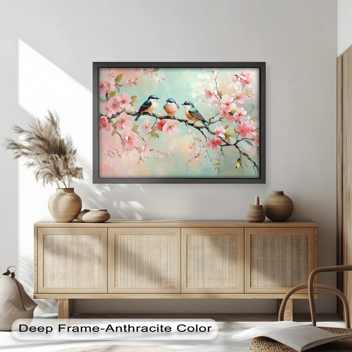 Three Birds Among Blossoms – Animal Oil Painting