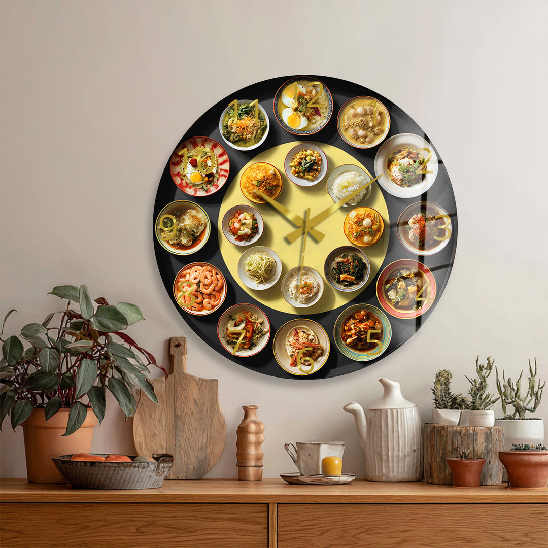 Asian Food Glass Wall Clock – Restaurant Kitchen Decor