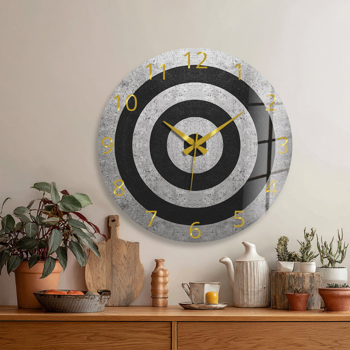 Black and White Glass Wall Clock – Minimalist Concentric Circles