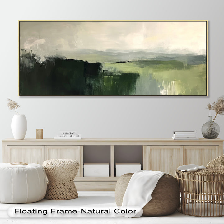 Misty Valley Horizon – Green Abstract Oil Painting