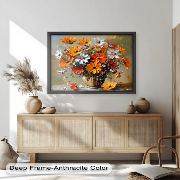 Orange & White Flowers – Botanical Oil Painting