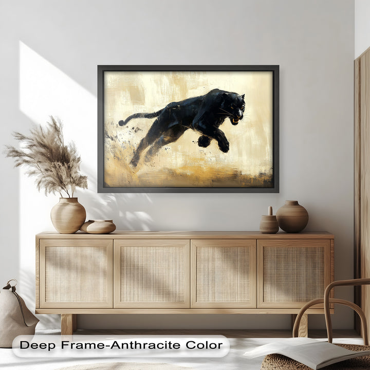 Charging Black Panther in Motion – Animal Oil Painting