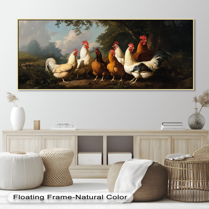 Roosters and Hens in a Countryside Clearing - Animal Oil Painting