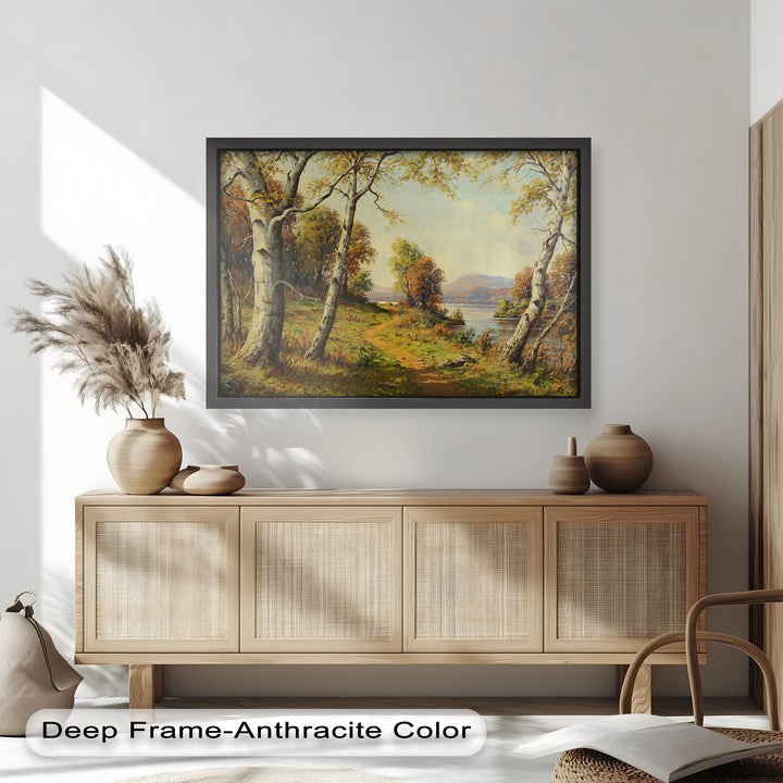 Goldener Pfad am See – Vintage Ölgemälde