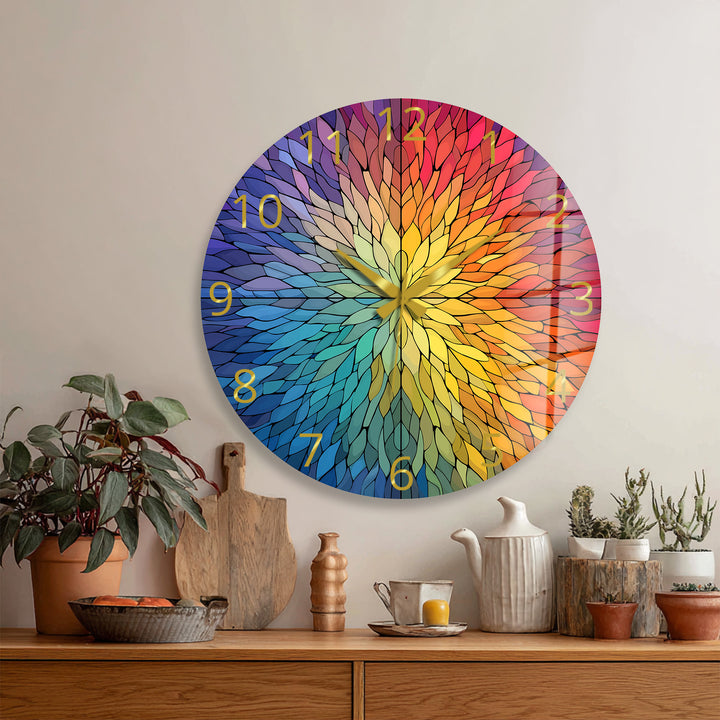 Rainbow Glass Wall Clock – Colorful Geometric Stained Glass Art