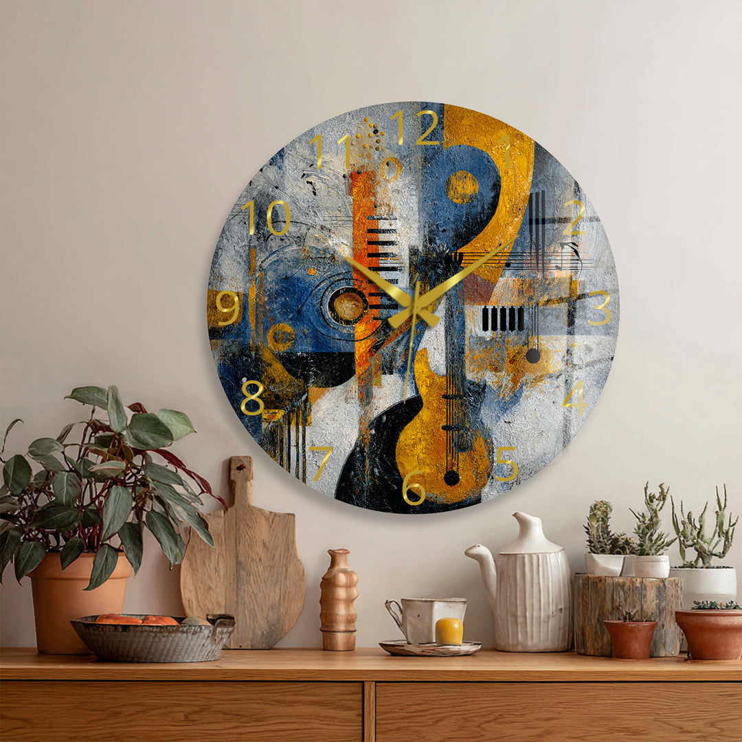 Abstract Music Glass Wall Clock – Piano Notes Modern Art Decor