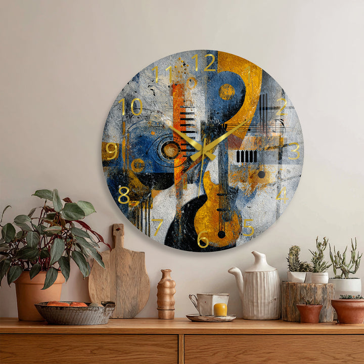 Abstract Music Glass Wall Clock – Piano Notes Modern Art Decor