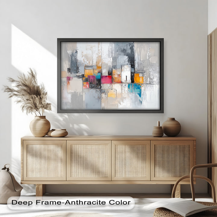 Urban Geometry – Color Block Cityscape Abstract Oil Painting