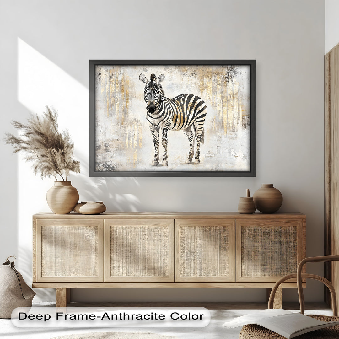 Golden Streak Zebra with Neutral Backdrop - Animal Oil Painting