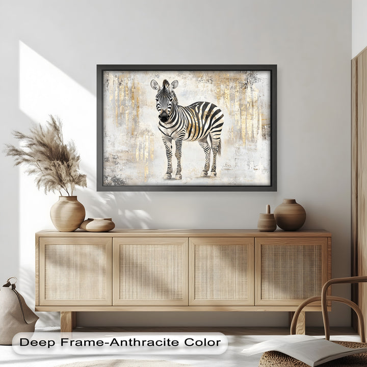 Golden Streak Zebra with Neutral Backdrop - Animal Oil Painting